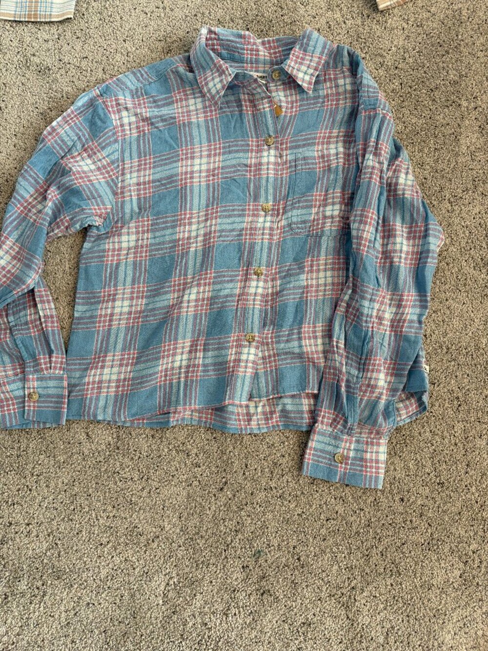 Eddie Bauer Women's Blue Pink White Plaid Long Sleeve Button-Down Flannel Shirt